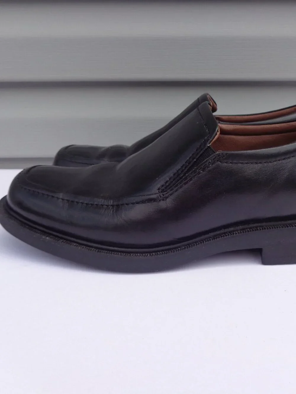 George Men's Carl Dress Slip On Apron Toe Loafer Black Leather Shoes Size 9 N
